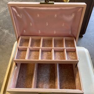 Vintage MCM Light Pink Jewelry Box with Pink Velvet and Satin Interior